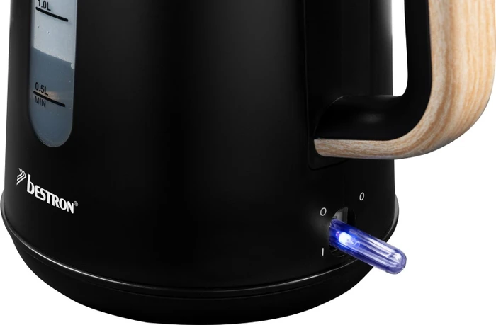 Bouilloire Bestron 1,7L 2200W - Design Noir Et Bois - Arrêt Automatique - Base Rotative 360°