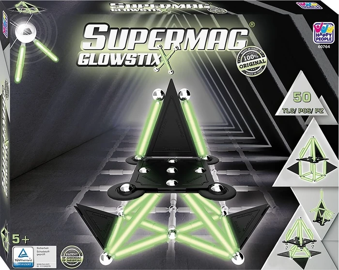 Happy People Supermag GlowStix – 10-teiliges Magnetisches Konstruktionsspielzeug | Leuchtende Magnetstäbe Für Kreatives Bauen