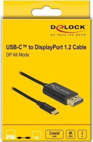 DeLOCK USB-C [Stecker] auf DisplayPort 1.2 [Stecker] Kabel 4K 60Hz schwarz, mit Nylongeflecht, 2m