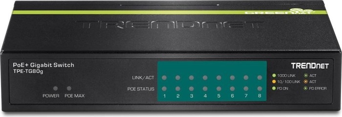 TRENDnet TPE-TG Desktop Gigabit switch, 8x RJ-45, 123W PoE+