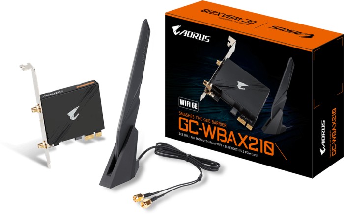 GIGABYTE GC-WBAX210, 2.4GHz/5GHz/6GHz WLAN, Bluetooth 5.3, PCIe x1