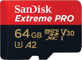 SanDisk Extreme PRO R200/W90 microSDXC 64GB Kit, UHS-I U3, A2, Class 10