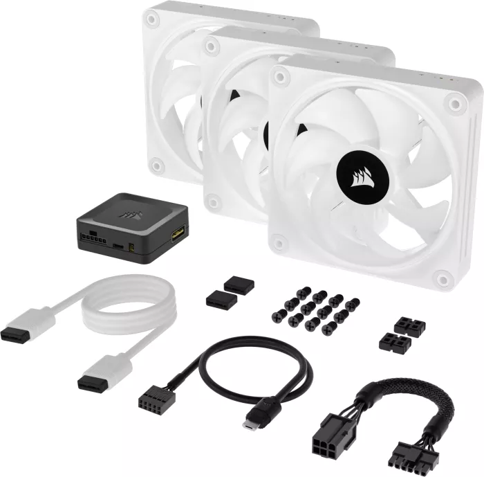 Corsair iCUE LINK QX120 RGB Starter Kit, weiß, LED-Steuerung, 120mm, 3er-Pack