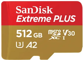 SanDisk Extreme PLUS R200/W140 microSDXC 512GB Kit, UHS-I U3, A2, Class 10