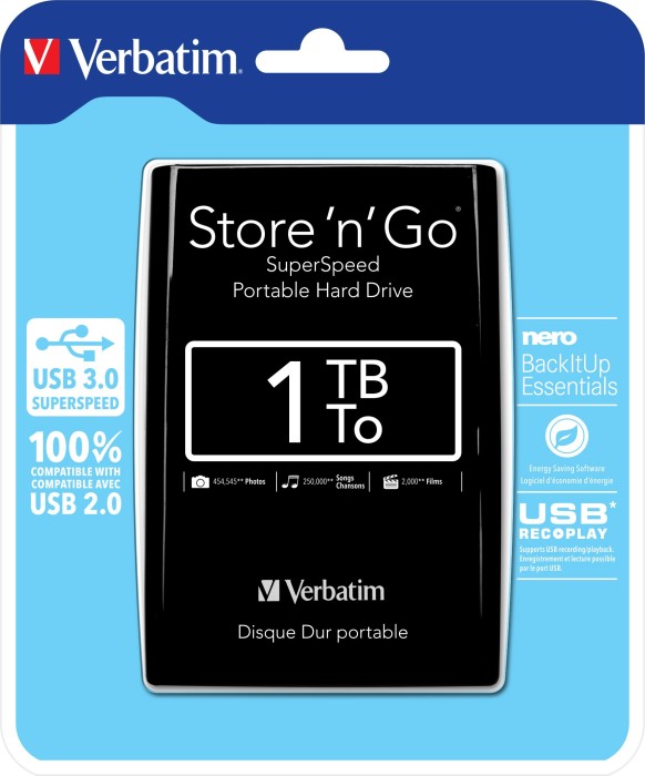 Verbatim Store 'n' Go Portable czarny 1TB, USB 3.0 Micro-B