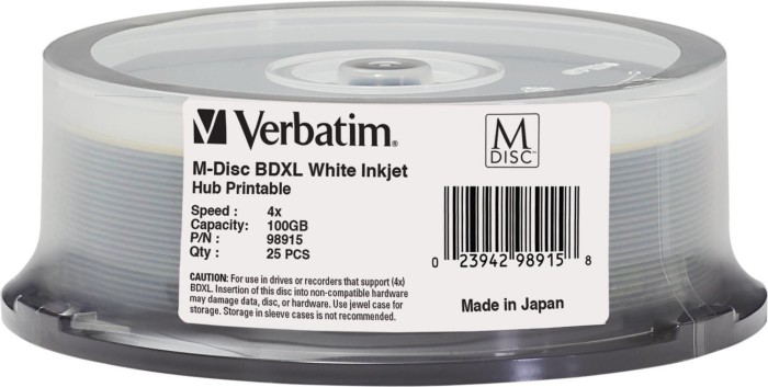 Verbatim M-DISC BD-R XL 100GB, 4x, 25er Spindel, printable