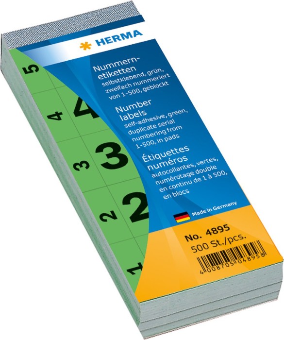 Herma etykiety numeryczne 1-500, 190x30mm, zielony, 100 arkuszy