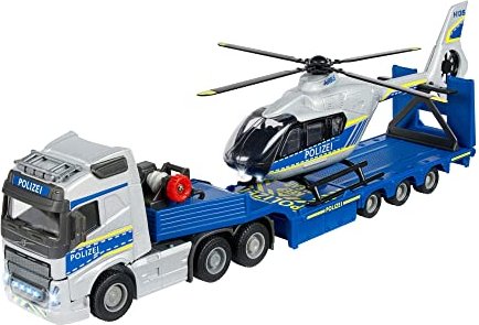 Majorette Volvo Polizei-Transporter FH-16 LKW mit Auflieger und Airbus Hubschrauber