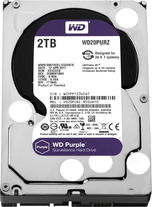 Western Digital WD Purple 2TB, 24/7, 512e / 3.5" / SATA 6Gb/s (WD22PURZ)