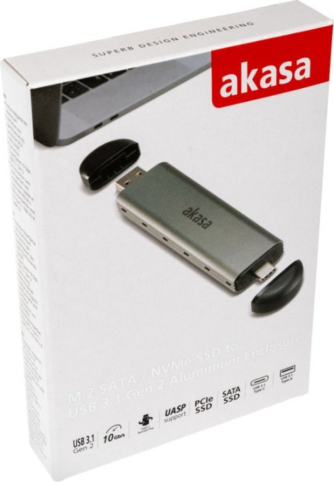 AK-ENU3M2-03 - Akasa - Boîtier SSD M.2 PCI-Ex NVMe en aluminium, USB 3.1  Gen 2 (10 Gb/s)