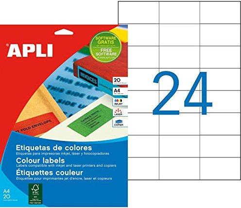 APLI etykiety kolorowy, 70x37mm, zielony, 20 arkuszy