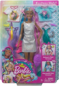 Mattel Barbie Fantasie-Haar Meerjungfrau- und Einhorn-Look