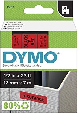 Dymo D1 Abziehbare Etiketten schwarz auf rot (S0720570)