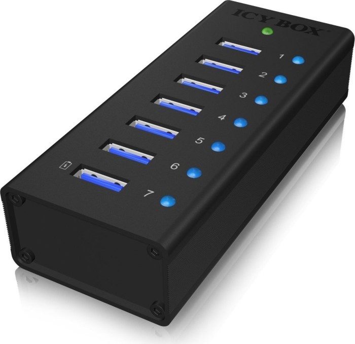 ICY BOX USB 3.0 Hub, 7 Port, Verfügt über 7x USB 3.0 Anschlüsse füür Laufwerke