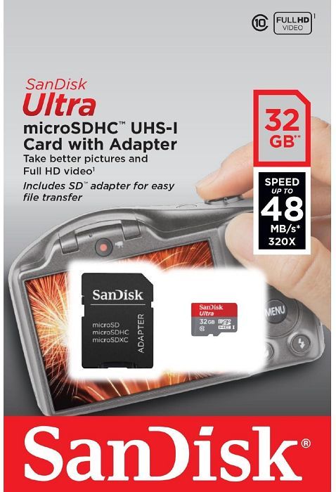 SanDisk Ultra R48 microSDHC 32GB Kit, UHS-I, Class 10