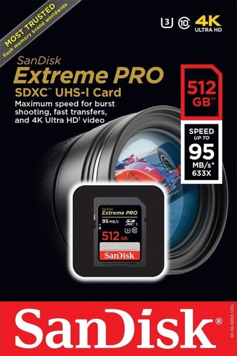 SanDisk Extreme PRO R95/W90 SDXC 512GB, UHS-I U3, Class 10