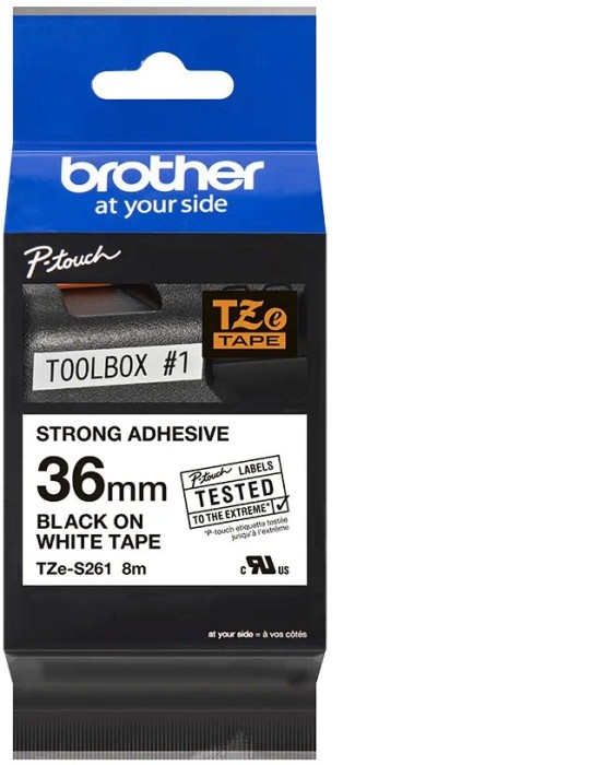 Brother TZe-S261 Beschriftungsband 36mm, schwarz auf weiß, extra stark klebend