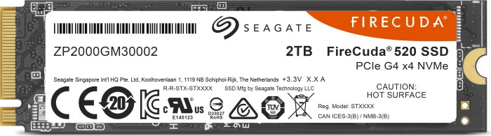 Seagate FireCuda 520 ZP2000GM3A002 – SSD – verschlüsselt – 2 TB – intern – M.2 2280 – PCI Express 4.0 x4 (NVMe) – TCG Pyrite Encryption