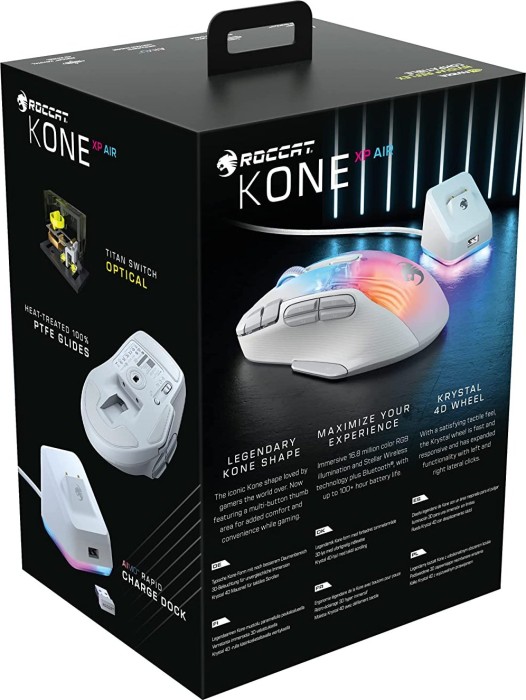 Roccat Kone XP Air mit Ladestation, Arctic White, USB/Bluetooth