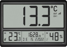 TFA Dostmann XL-Funkwanduhr Digital schwarz mit Thermo- und Hygrometer (60.4523.01)