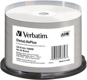 Verbatim DataLifePlus CD-R 80min/700MB, 52x, 50er Spindel, thermal printable