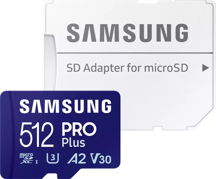 Samsung PRO Plus R180/W130 microSDXC 512GB Kit, UHS-I U3, A2, Class 10
