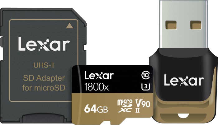 Lexar Professional 1800x R270/W250 microSDXC 64GB Kit, UHS-II U3, Class 10