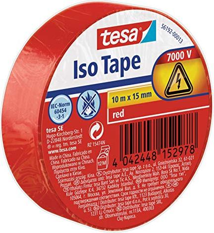 tesa Iso Tape taśma izolująca czerwony 15mm/10m, 1 sztuka