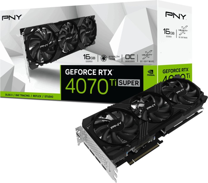 PNY GeForce RTX 4070 Ti SUPER XLR8 Gaming Verto Epic-X RGB Overclocked Triple Fan, 16GB GDDR6X, HDMI, 3x DP