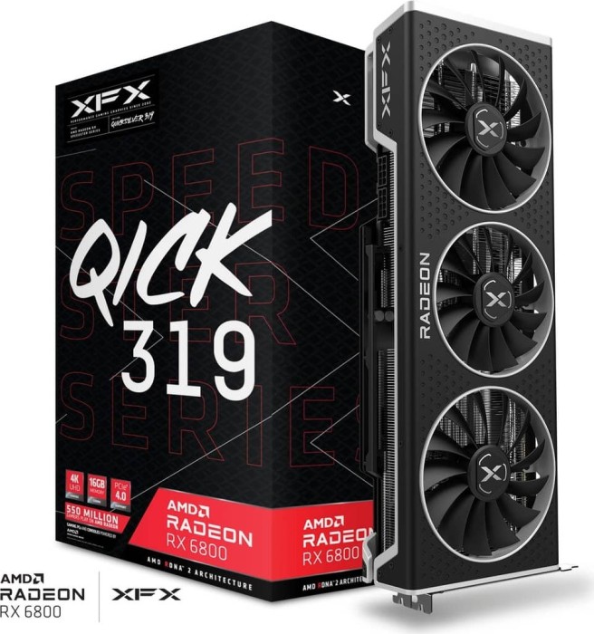 XFX Speedster QICK 319 Radeon RX 6800 Core Gaming, 16GB GDDR6, HDMI, 3x DP