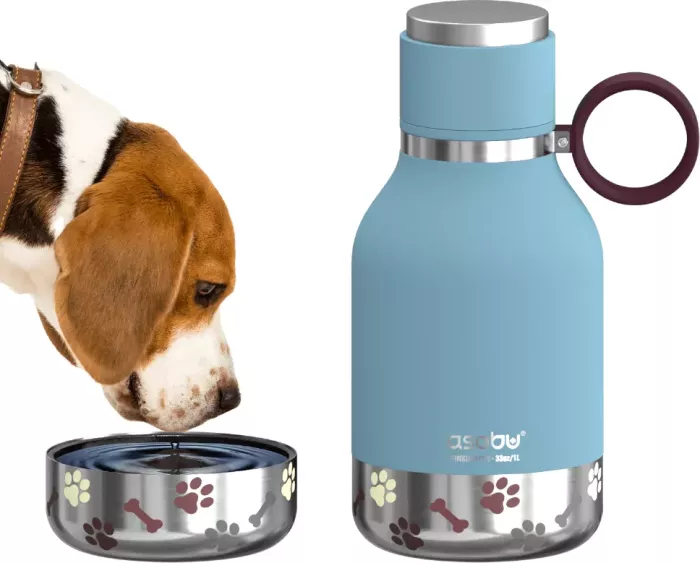Asobu Dog Bowl – Edelstahlflasche mit Hundenapf 1 Liter blau
