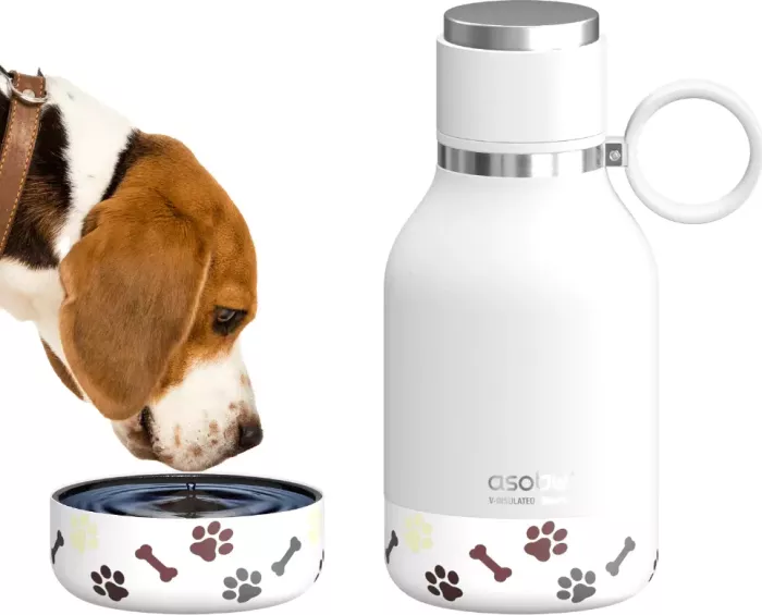 Asobu Dog Bowl – Edelstahlflasche mit Hundenapf 1 Liter Weiß