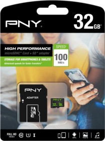 PNY High Performance R100/W20 microSDHC 32GB Kit, UHS-I U1, Class 10
