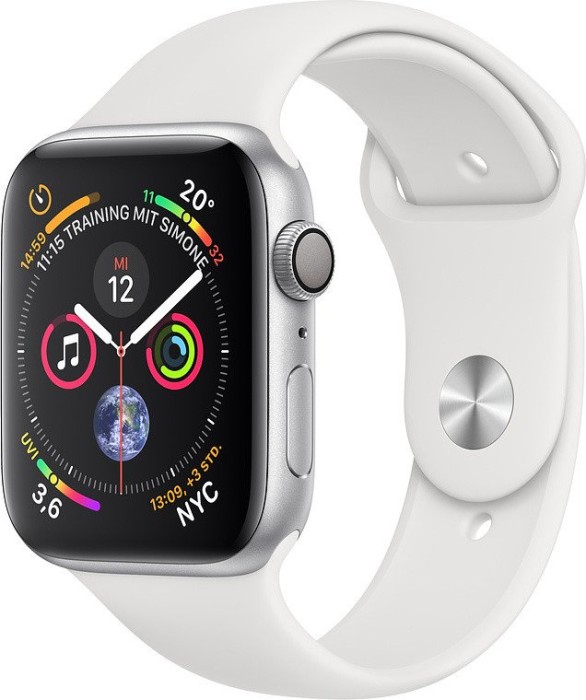 Apple Watch Series 4 (GPS) Aluminium 44mm silber mit Sportarmband weiß