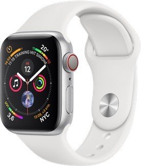 Apple Watch Series 4 (GPS + Cellular) Aluminium 40mm silber mit Sportarmband weiß