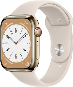 Apple Watch Series 8 (GPS + Cellular) 45mm Edelstahl gold mit Sportarmband Polarstern