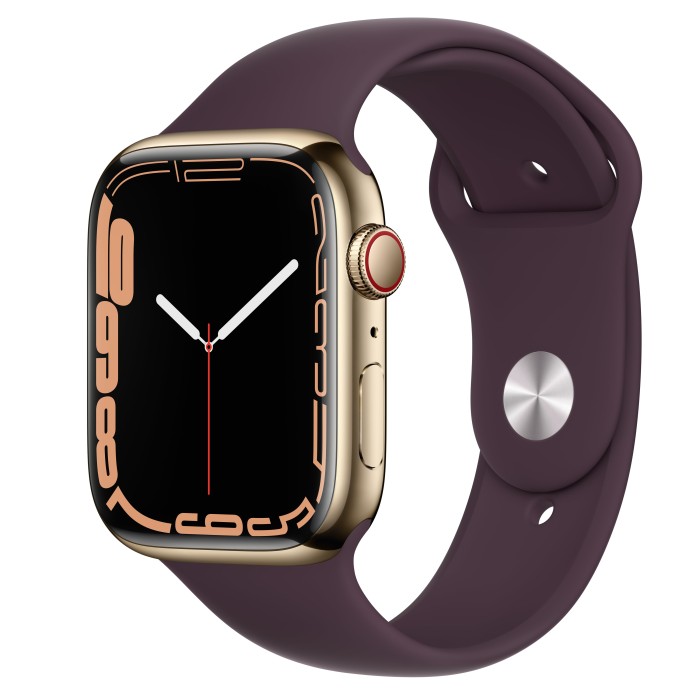 Apple Watch Series 7 (GPS + Cellular) 41mm Edelstahl gold mit Sportarmband Dunkelkirsch