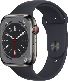 Apple Watch Series 8 (GPS + Cellular) 45mm Edelstahl graphit mit Sportarmband Mitternacht