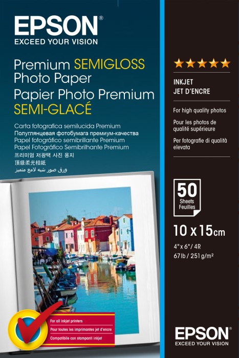 Epson Premium Fotopapier Semigloss, 10x15, 251g/m², 50 Blatt