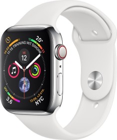 Apple Watch Series 4 (GPS + Cellular) Edelstahl 44mm silber mit Sportarmband weiß
