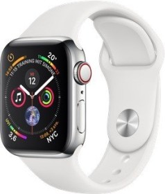Apple Watch Series 4 (GPS + Cellular) Edelstahl 40mm silber mit Sportarmband weiß
