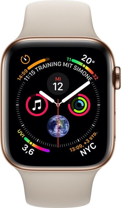 Apple Watch Series 4 (GPS + Cellular) Edelstahl 44mm gold mit Sportarmband steingrau