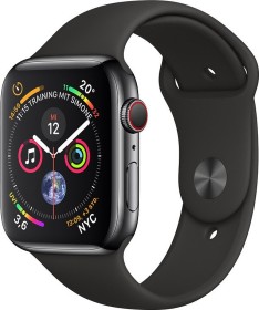 Apple Watch Series 4 (GPS + Cellular) Edelstahl 44mm schwarz mit Sportarmband schwarz