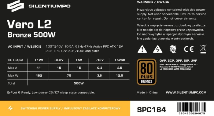ENDORFY SilentiumPC Vero L2 brąz 500W ATX 2.31