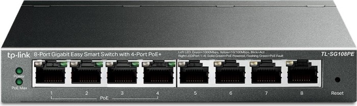 TP-Link TL-SG100 Desktop Gigabit Easy Smart Switch, 8x RJ-45, 55W PoE/64W PoE+, verschiedene Revisionen