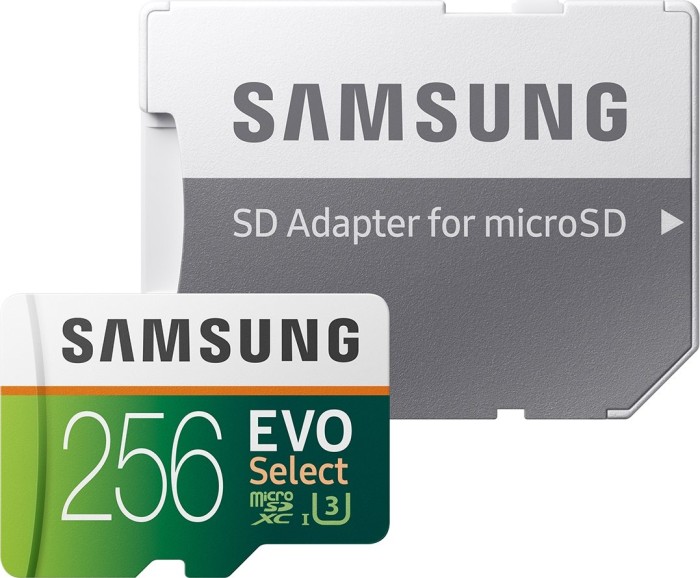 Samsung EVO Select R100/W90 microSDXC 256GB Kit, UHS-I U3, Class 10