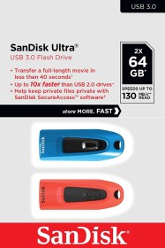 SanDisk Ultra 64GB blau/rot, USB-A 3.0, 2er-Pack (SDCZ48-064G-G46BR2)