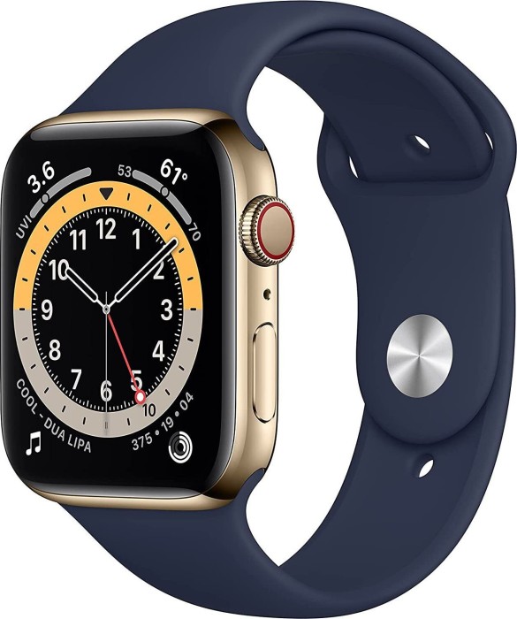 Apple Watch Series 6 (GPS + Cellular) 44mm Edelstahl gold mit Sportarmband Dunkelmarine