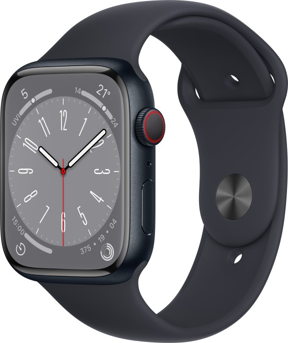 Apple Watch Series 8 (GPS + Cellular) 45mm Aluminium Mitternacht mit Sportarmband Mitternacht