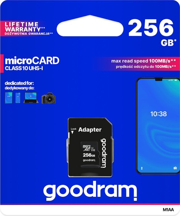 goodram M1AA R100 microSDXC 256GB Kit, UHS-I U1, Class 10